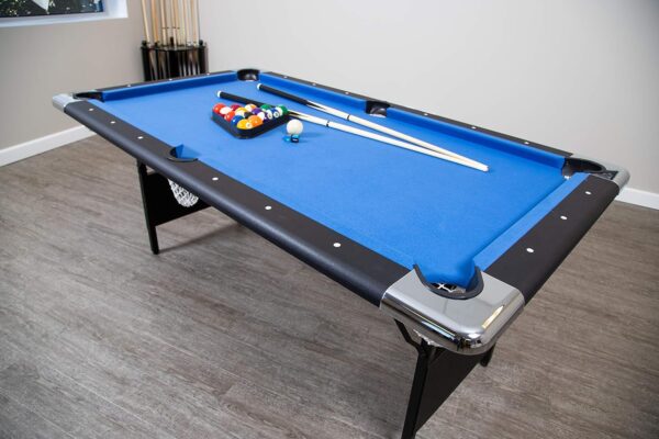6 Ft Portable Pool Table, Adults Folding Billiards Tables for Game Room with Easy Foldable Storage, Includes Full Set of Billiard Balls, Cues,...