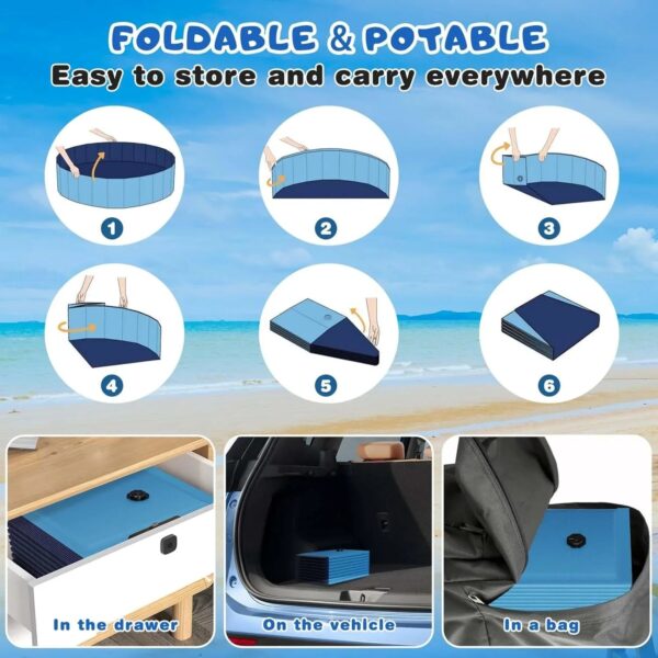 Foldable Dog Swimming Pool, 120"x20" Oversize Collapsable Hard Plastic Potable Bathing Tub for Pet Dog Kiddie Pool Indoor and Outdoor Leakproof...
