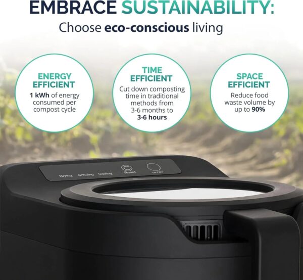 Electric Kitchen Composter 2.5L Odorless Countertop Bin with Clear-View Lid, Smart Food Waste Disposal