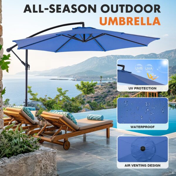 9.8FT Offset Patio Umbrella Hanging Cantilever Umbrella Outdoor Sun Shade with Easy Tilt Adjustment, 8 Ribs, UV Protection for Backyard, Lawn,...