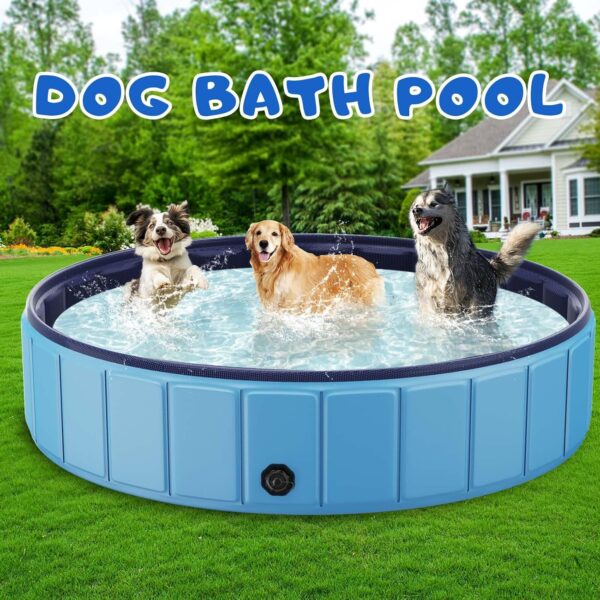 Foldable Dog Swimming Pool, 120"x20" Oversize Collapsable Hard Plastic Potable Bathing Tub for Pet Dog Kiddie Pool Indoor and Outdoor Leakproof...