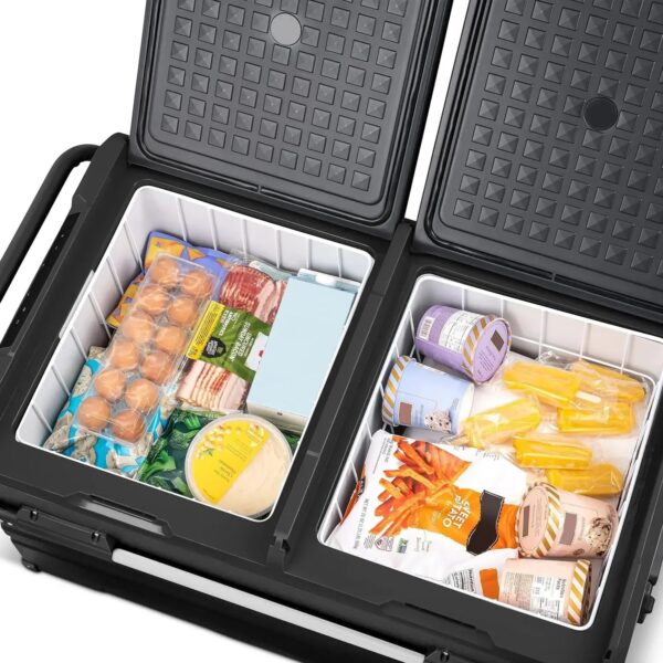 48 Qt. Portable 12v Electric Cooler with LG Compressor, Fridge and Freezer, Rugged Wheels, and Solar Power Input, Perfect Plug-In Cooler for...