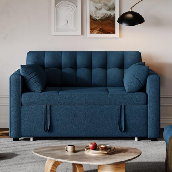 DWVO 3-in-1 Convertible Sofa Bed, 55" Sleeper Sofa with Pull-Out Bed, Cat-Scratch-Proof Fabric Futon Couch with Adjustable Backrest and Side...