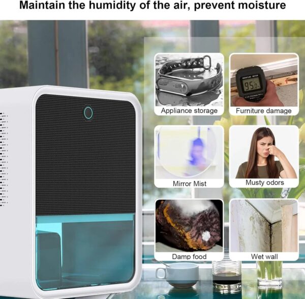 Bedroom Dehumidifier 2.2L Water Tank with Hygrometer RGB LED Light