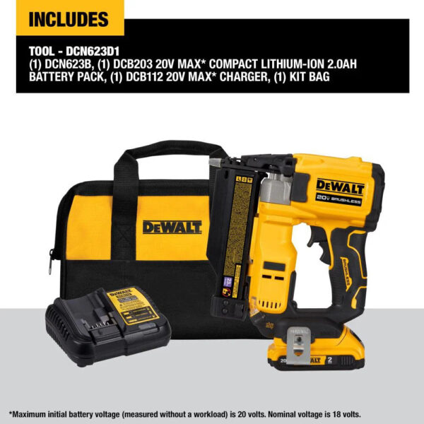 ATOMIC Compact Series 20V MAX Pin Nailer 23 Gauge Kit DCN623D1 from
