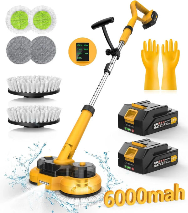 6000mAh Battery Electric Mop M1, 800RPM Cordless Electric Power Scrubber & Mops for Floor Cleaning, Best Automatic Spin Mops with Smart...