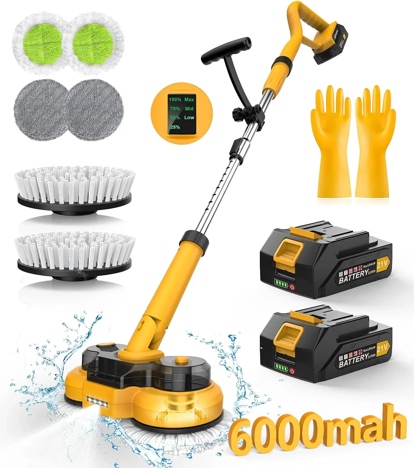 6000mAh Battery Electric Mop M1, 800RPM Cordless Electric Power Scrubber & Mops for Floor Cleaning, Best Automatic Spin Mops with Smart...