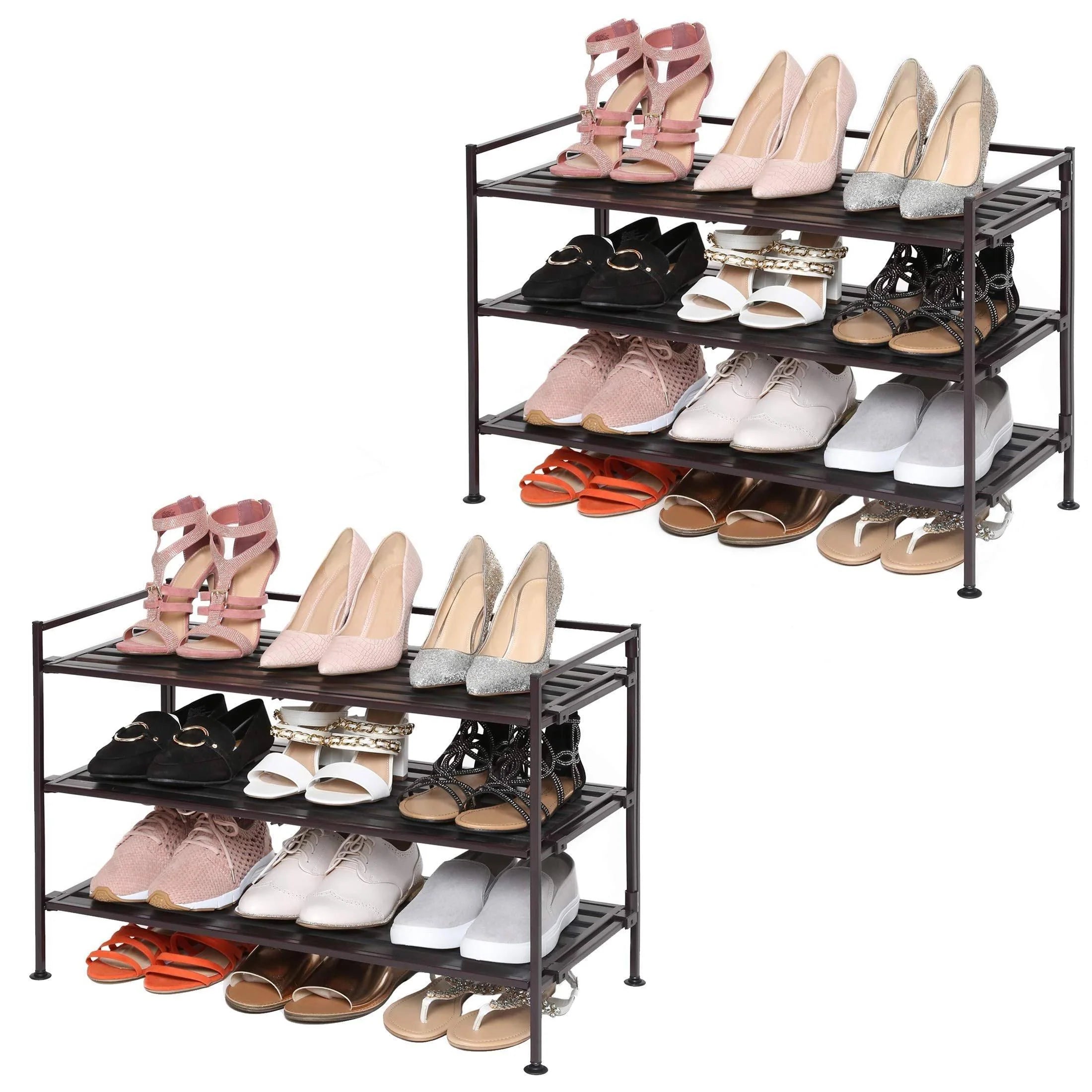 3618ae09c948b7b200ed5d6cf7a4830b5437819a92dbae1a938828dac73ad666 3 Tier Resin Slat Utility Shoe Rack 2 Pack ,