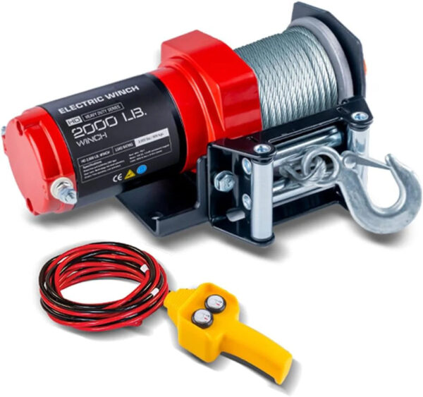 RUGCEL WINCH 12000lb 12V Truck Waterproof Electric Black Steel Rope Electric Winch with Roller Fairlead,Wired Handle,2 Infrared Remote Control,...