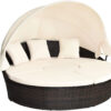 Outdoor daybed, rattan round daybed with sunshade canopy, patio set with cushions and adjustable coffee table, rattan patio furniture, suitable...