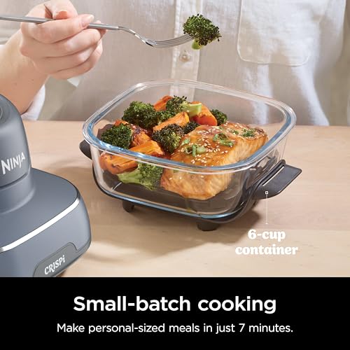 Ninja Crispi 4 in 1 Portable Glass Air Fryer Cooking System, 4QT & 6 Cup Glass Containers with Storage Lids, Easy Meals, Microwave, Freezer &...