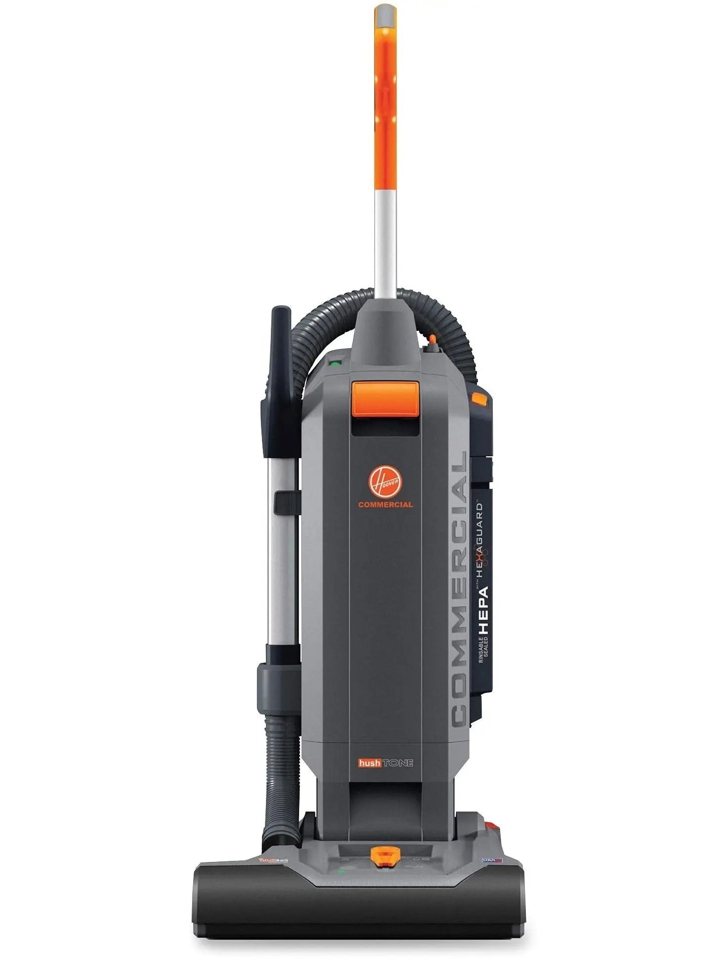 3b0a6e6e8db270f32e0b07045ad572662cf6bd5250f2dc92add2a54d1860fbf7 Hoover Commercial HushTone Upright Vacuum Cleaner, 15 inches with Intellibelt, For Carpet and Hard Floors, CH54115, Gray