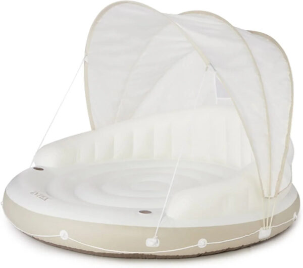 58292EP Canopy Island Inflatable Pool Float: Comfortable Lounge Surface Built-in Cup Holders Detachable Sunshade 440lb Max Weight Capacity 78.5" x 59"