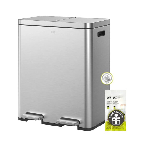 30L + 30L dual trash cans, with recycling bin, stainless steel independent footrest and lid, 2 8-gallon trash cans suitable for kitchen,...