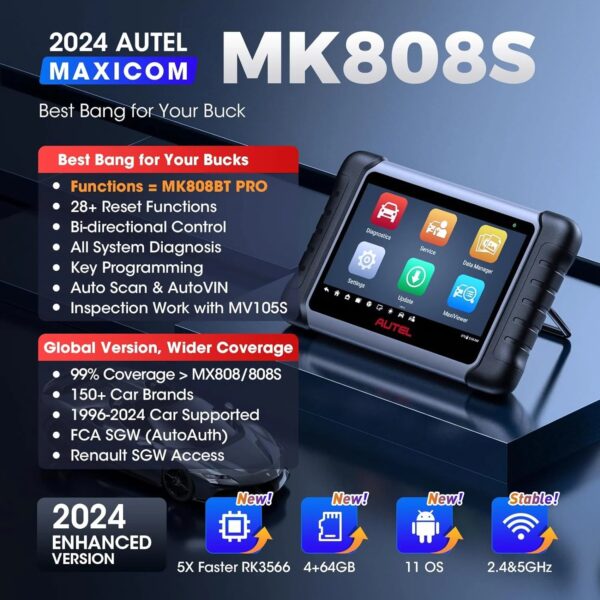 2024 Bidirectional Tool as MK808BT Pro MX808S M808Z, Function as MaxiCheck MX900, 28+ Service, Active Test, All System Diagnose, Injector Coding,...