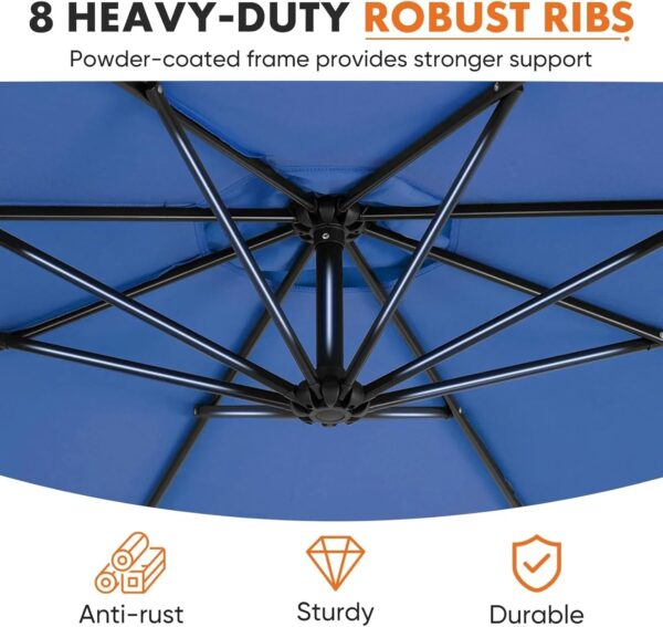 9.8FT Offset Patio Umbrella Hanging Cantilever Umbrella Outdoor Sun Shade with Easy Tilt Adjustment, 8 Ribs, UV Protection for Backyard, Lawn,...