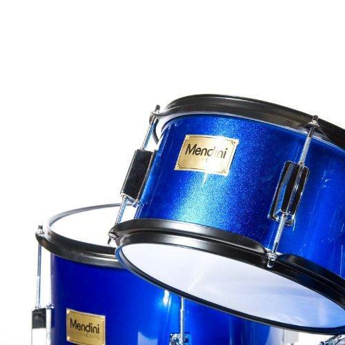 Mendini By Cecilio Drum Set For Kids/Junior 16 Inch, 5 Piece, Blue Metallic Starter Drums Kit w/Adjustable Throne, Cymbal, Pedal & Drumsticks MJDS...