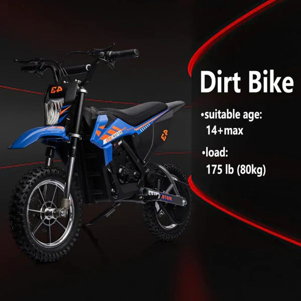 36V Kids Electric Dirt Bike, 36V, 350W, 15.5MPH, LED, 175lbs Max Blue