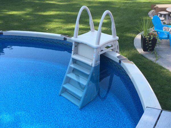 Confer Plastics 7200 Roll Guard 48" to 56" Adjustable A Frame Safety Ladder for Above Ground Outdoor Patio Swimming Pool Platform Ladder with Step...