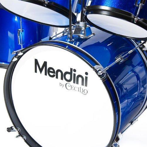 Mendini By Cecilio Drum Set For Kids/Junior 16 Inch, 5 Piece, Blue Metallic Starter Drums Kit w/Adjustable Throne, Cymbal, Pedal & Drumsticks MJDS...