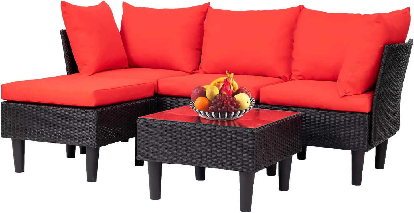 FDW Patio Furniture Set 4 Pieces Outdoor Rattan Chair Wicker Sofa Garden Conversation Bistro Sets for Yard,Pool or Backyard