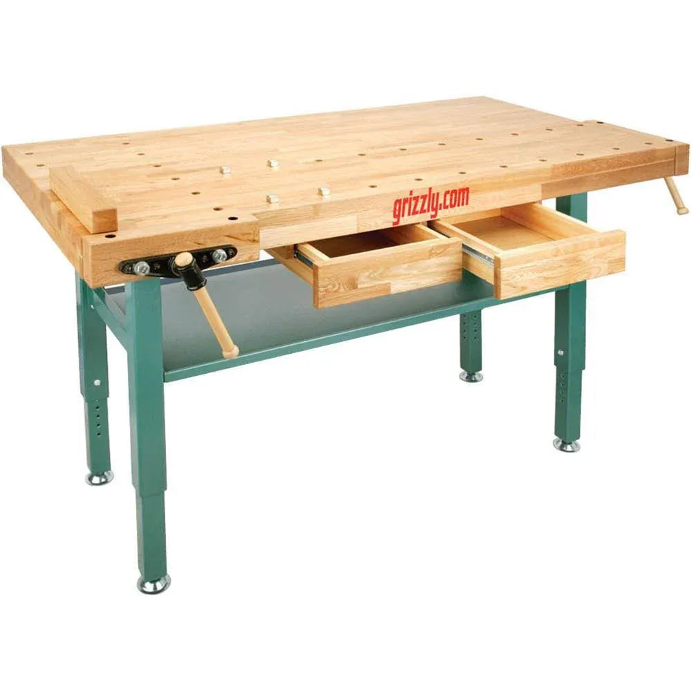 409d5d6ba96145dffa81d768968ee6999142efcca2c2d6b91f44e02b8ec87721 Grizzly Industrial T10157 - Heavy-Duty Oak Workbench with Steel Legs