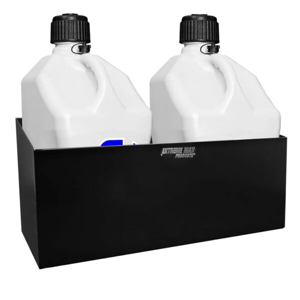 Extreme Max Dual Fuel Jug Holder Aluminum Design for Two 5 Gallon Jugs, Black Storage Organizer for Trailers & Garages