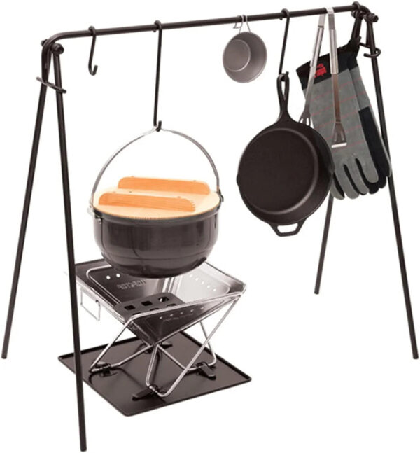 Grill Swing Campfire Cooking Stand BBQ Grill With Hooks & Accessories Bag For Outdoor Picnic Cookware & Dutch Ove (Color : Black, Size :...