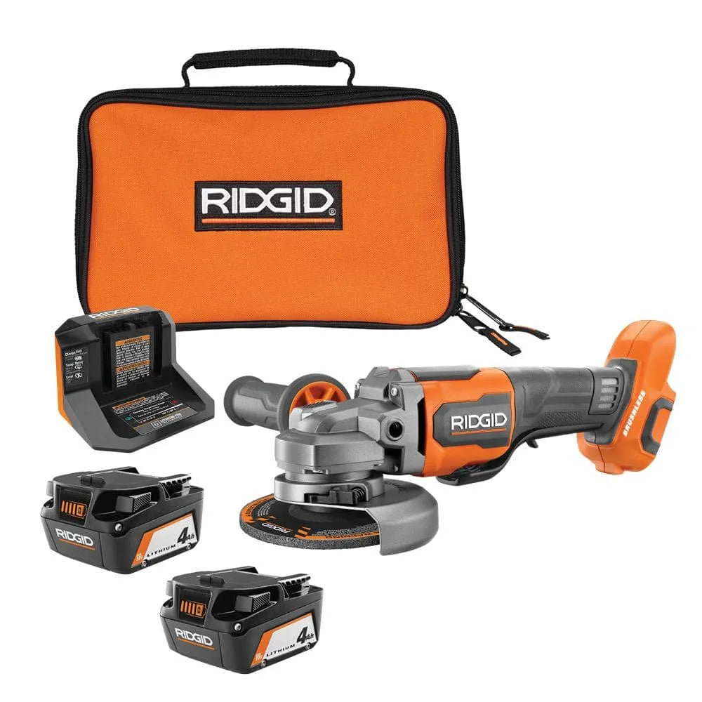 42679acc88c50d5f46efbda96c5740b5cfe878958c7bf9de4818293caafadc5b-1 RIDGID 18V Brushless Cordless 4-1/2 in. Paddle Switch Angle Grinder with (2) 4.0 Ah Batteries, Charger, and Bag R86047B-AC93044SBN