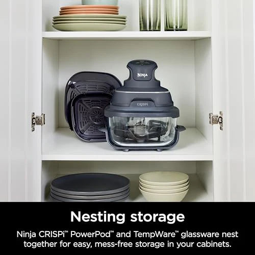 Ninja Crispi 4 in 1 Portable Glass Air Fryer Cooking System, 4QT & 6 Cup Glass Containers with Storage Lids, Easy Meals, Microwave, Freezer &...