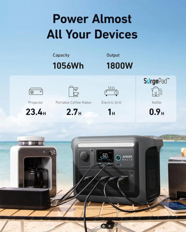 Anker SOLIX C1000 Portable Power Station with 200W Solar Panel, 1800W Solar Generator, 1056wh LFP (LiFePO4) Battery, 6 AC Outlets, Up to 2400W for...
