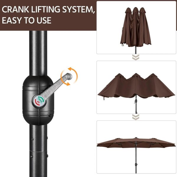 15 ft Large Patio Umbrella with Solar Lights Double-Sided Outdoor Rectangle Market Umbrellas with 36 LED Lights/Base Included/Easy Crank for Patio...