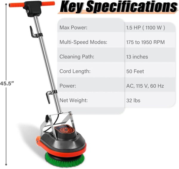 Commercial Floor Scrubber Machine with Brushes and Pads, Heavy Duty Floor Buffer Polisher and Cleaner- Deep Cleaning Tile and Grout, Hardwood...