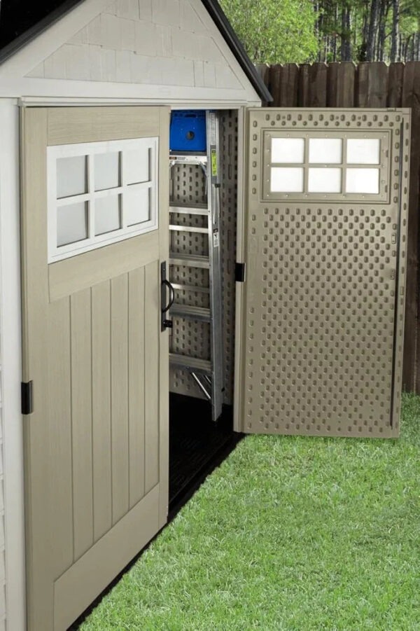 Rubbermaid Resin Outdoor Storage Shed With Floor (7 x 7 Ft) Weather Resistant Gray Organization for Home/Backyard/Garden Tools/Lawn Mower/Bike...