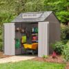 Rubbermaid Resin Outdoor Storage Shed With Floor (7 x 7 Ft) Weather Resistant Gray Organization for Home/Backyard/Garden Tools/Lawn Mower/Bike...