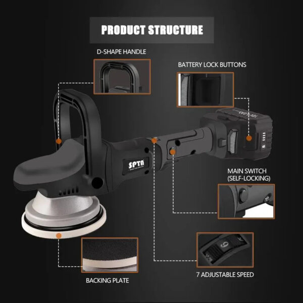 18V Cordless Car Polisher, 15mm Orbit 2000-4800 OPM Portable Buffer Polisher with 7 Variable Speed 2Pcs 4.0Ah Battery, 6 Sponge Pads,2 Wool Pad,...