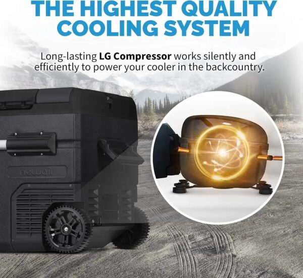 48 Qt. Portable 12v Electric Cooler with LG Compressor, Fridge and Freezer, Rugged Wheels, and Solar Power Input, Perfect Plug-In Cooler for...