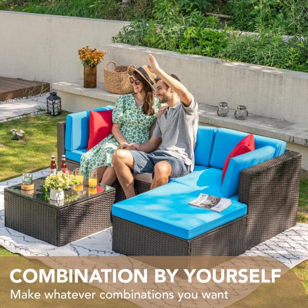 Devoko 5 Pieces Patio Furniture Sets All Weather Outdoor Sectional Patio Sofa Manual Weaving Wicker Rattan Patio Seating Sofas with Cushion and...