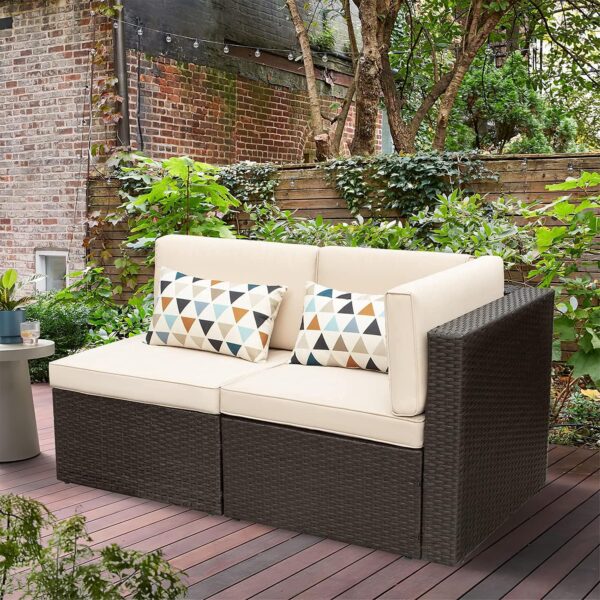 Devoko 5 Pieces Patio Furniture Sets All Weather Outdoor Sectional Patio Sofa Manual Weaving Wicker Rattan Patio Seating Sofas with Cushion and...