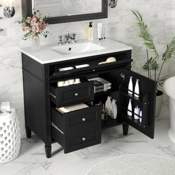 36" Bathroom Vanity with Single Sink Combo, Modern Undermount Bathroom Sink Cabinet with 2 Drawers and a Tip-Out Drawer, Freestanding Bathroom...