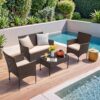 4 Pieces Patio Rattan Chair Wicker, Outdoor Indoor Use Backyard Porch Garden Poolside Balcony Furniture Sets (Red)