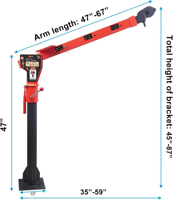 1100lb Folding Dismountable Household Hoist Truck Crane with Electric Hoist (110V) 880lb Pulling Force, Jib Cranes for Factory, Warehouse,...