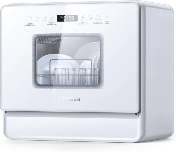 Desktop dishwasher set, double-layer shelf design, portable dishwasher, built-in 5-liter water tank, 3 spray arms, 12-hour delay start, no need to...