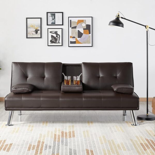 Yaheetech Convertible Sofa Bed Adjustable Couch Sleeper Modern Faux Leather Home Recliner Reversible Loveseat Folding Daybed Guest Bed, Removable...