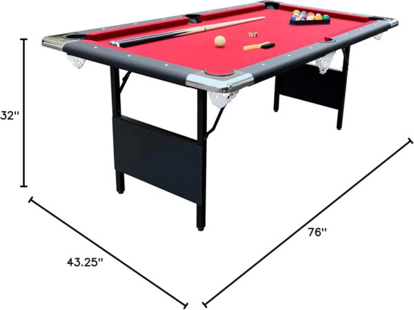 6 Ft Portable Pool Table, Adults Folding Billiards Tables for Game Room with Easy Foldable Storage, Includes Full Set of Billiard Balls, Cues,...