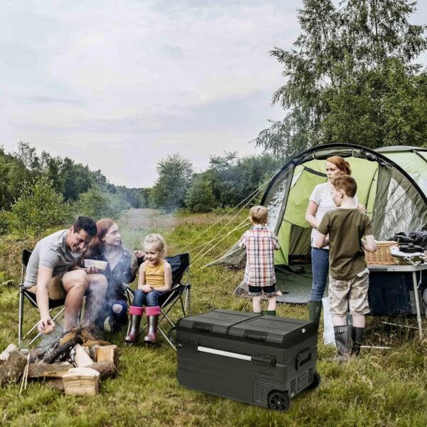 48 Qt. Portable 12v Electric Cooler with LG Compressor, Fridge and Freezer, Rugged Wheels, and Solar Power Input, Perfect Plug-In Cooler for...