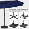 15 ft Large Patio Umbrella with Solar Lights Double-Sided Outdoor Rectangle Market Umbrellas with 36 LED Lights/Base Included/Easy Crank for Patio...