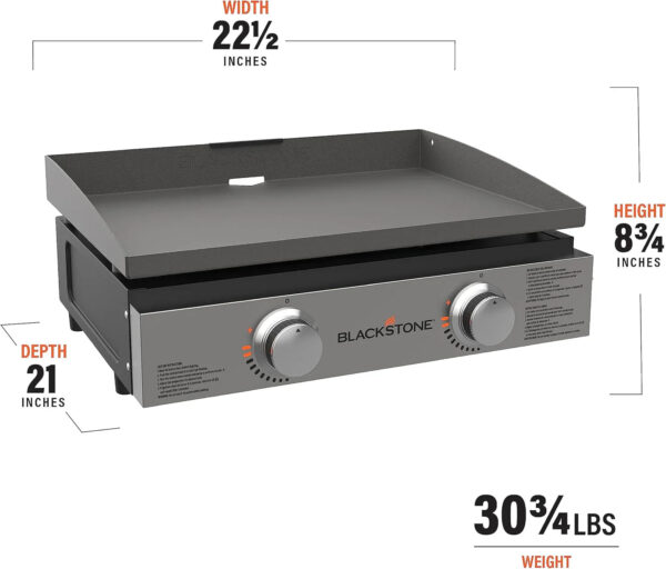 Blackstone 1666 22 Tabletop Griddle with Stainless Steel Faceplate, Powder Coated Steel, Black
