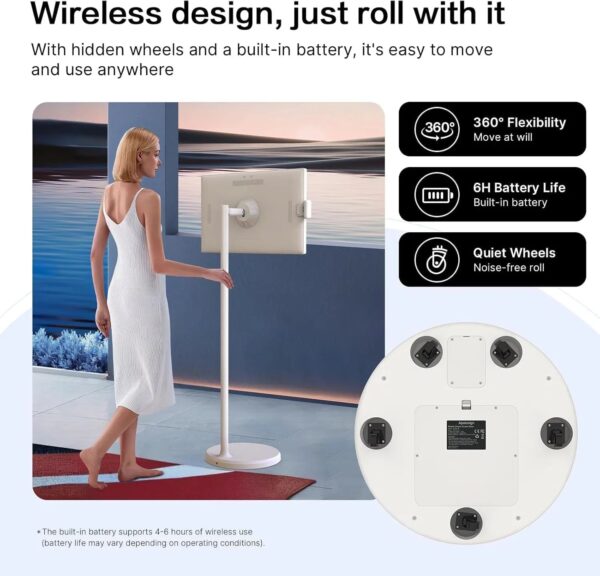 32-Inch Portable TV, 1080P FHD Rolling TV on Wheels with Rotatable Touch Screen, Android 13 OS, 8G RAM+128G Storage, Built-in Battery, Full Swivel...