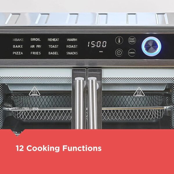 Crisp 'N Bake Air Fryer Toaster Oven Combo, 12 in 1 Countertop Convection Oven Cooks Food Fast, Fits a Whole Pizza or 6 Toast Slices, French Doors...